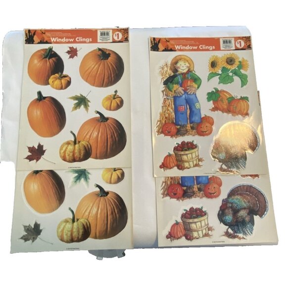 Fall Thanksgiving Window Clings Lot 4 Sheets Pumpkins Turkeys Vinyl 2010 Taiwan - Picture 2 of 16